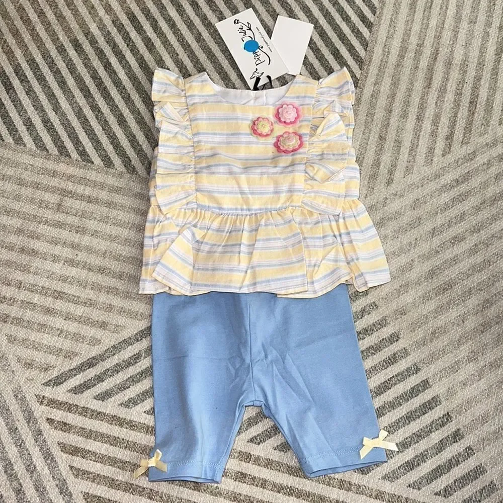 PIPPA & JULIE | Yellow & Blue | Top and Capri Legging Outfit Set